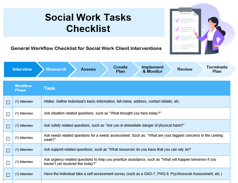 Social Work Tasks Checklist