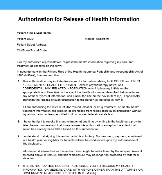 hipaa privacy authorization form