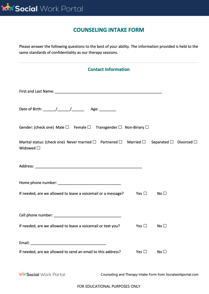 family therapy intake form