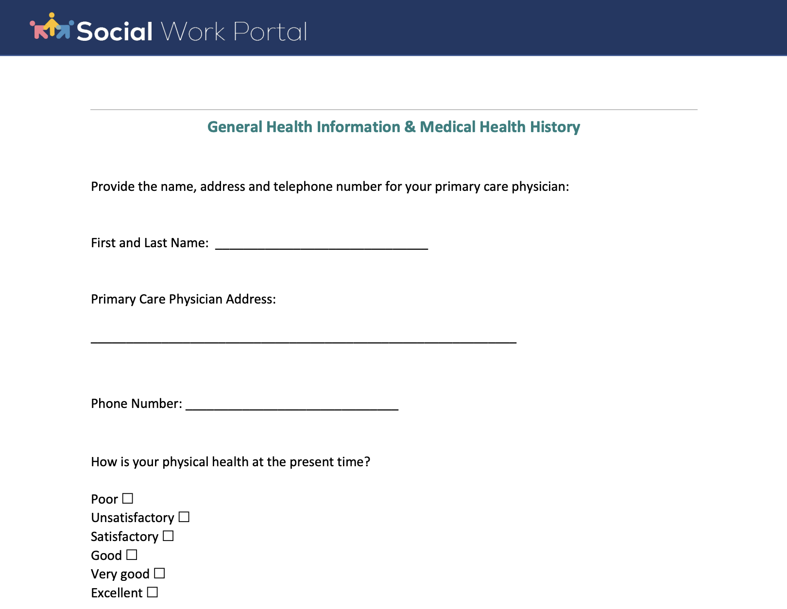 free mental health intake form