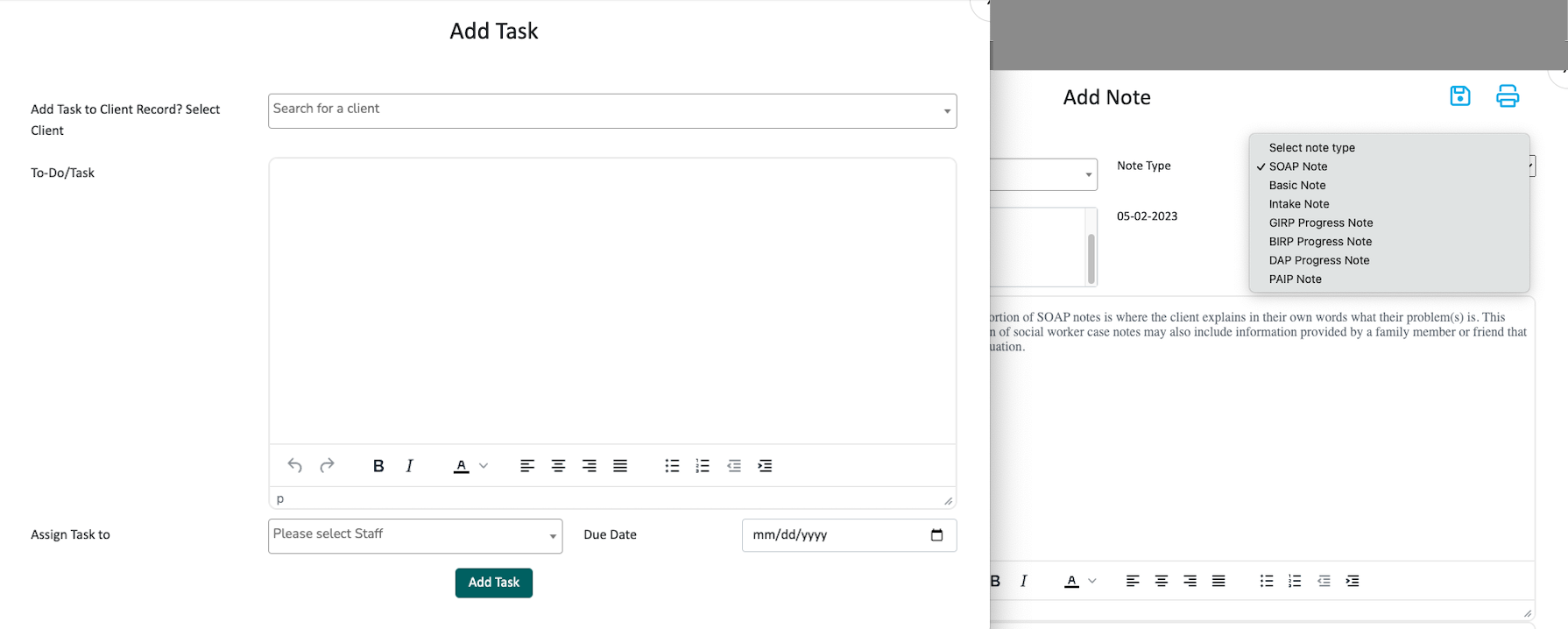 Case notes and tasks