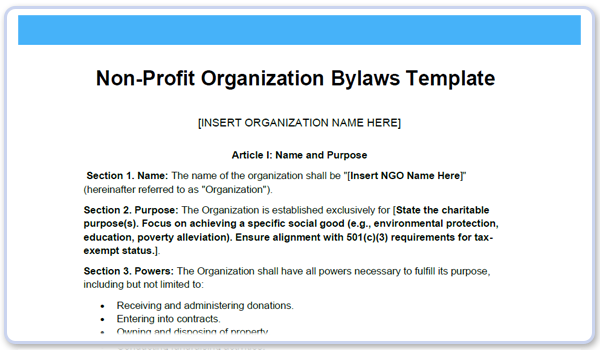 Free NGO bylaws template