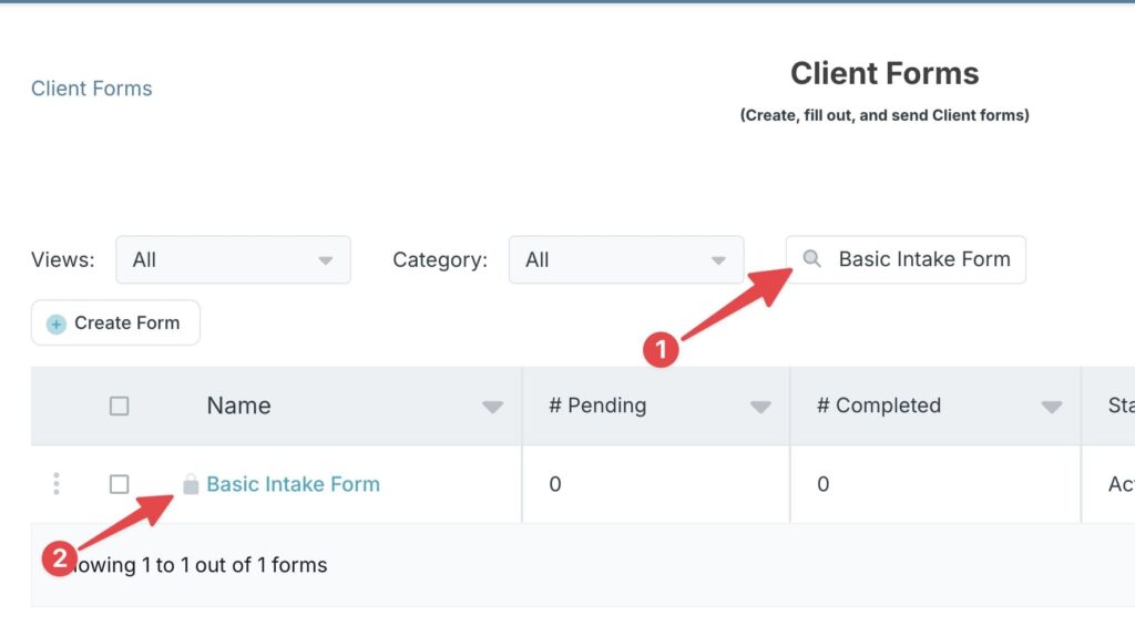 How to send a basic intake form step 1B