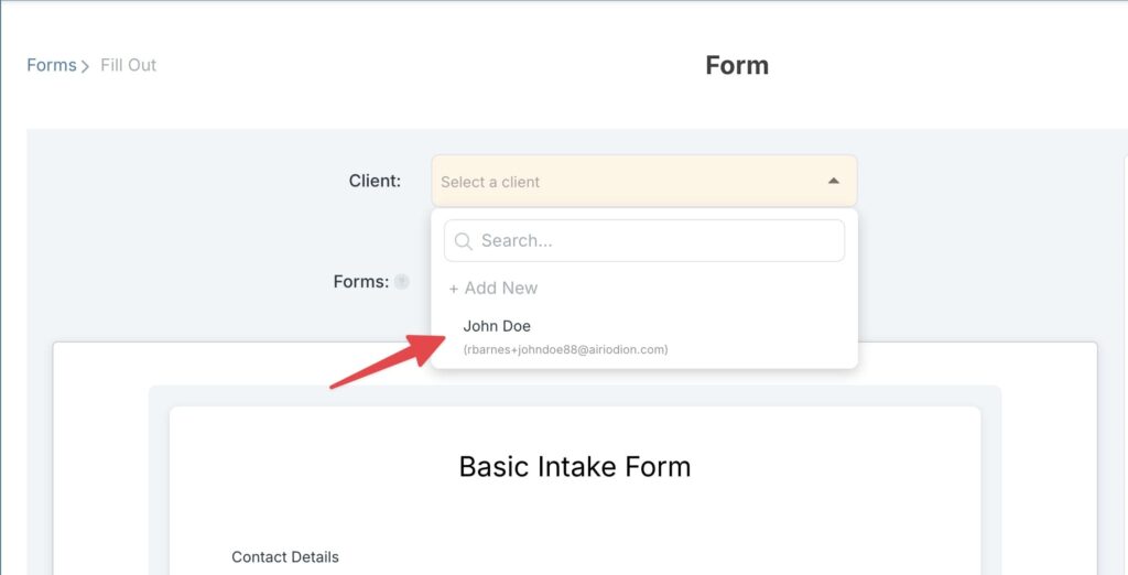 How to send a basic intake form step 3A