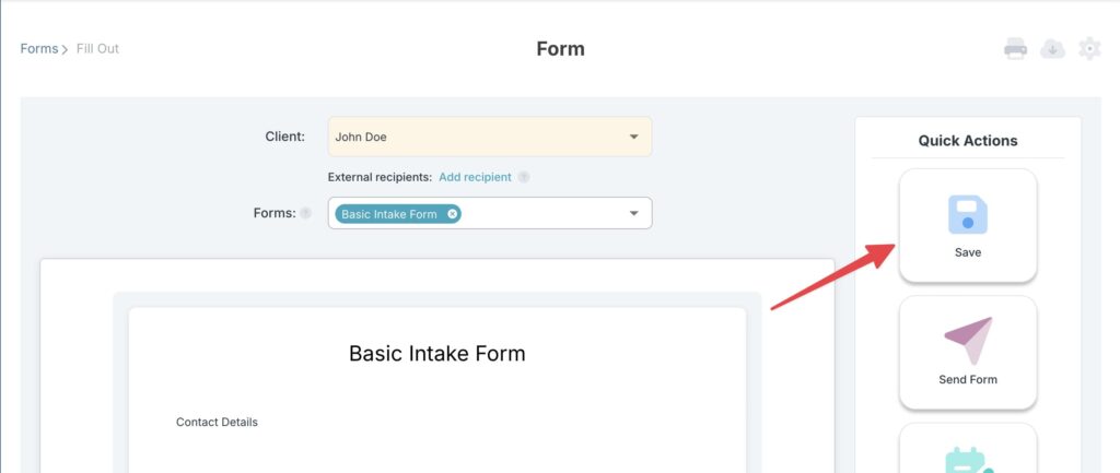 How to send a basic intake form step 3B