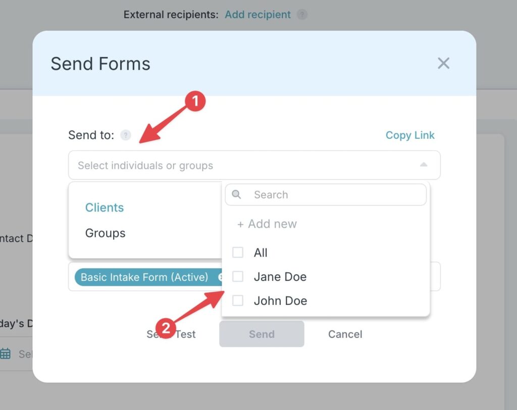 How to send a basic intake form step 4B