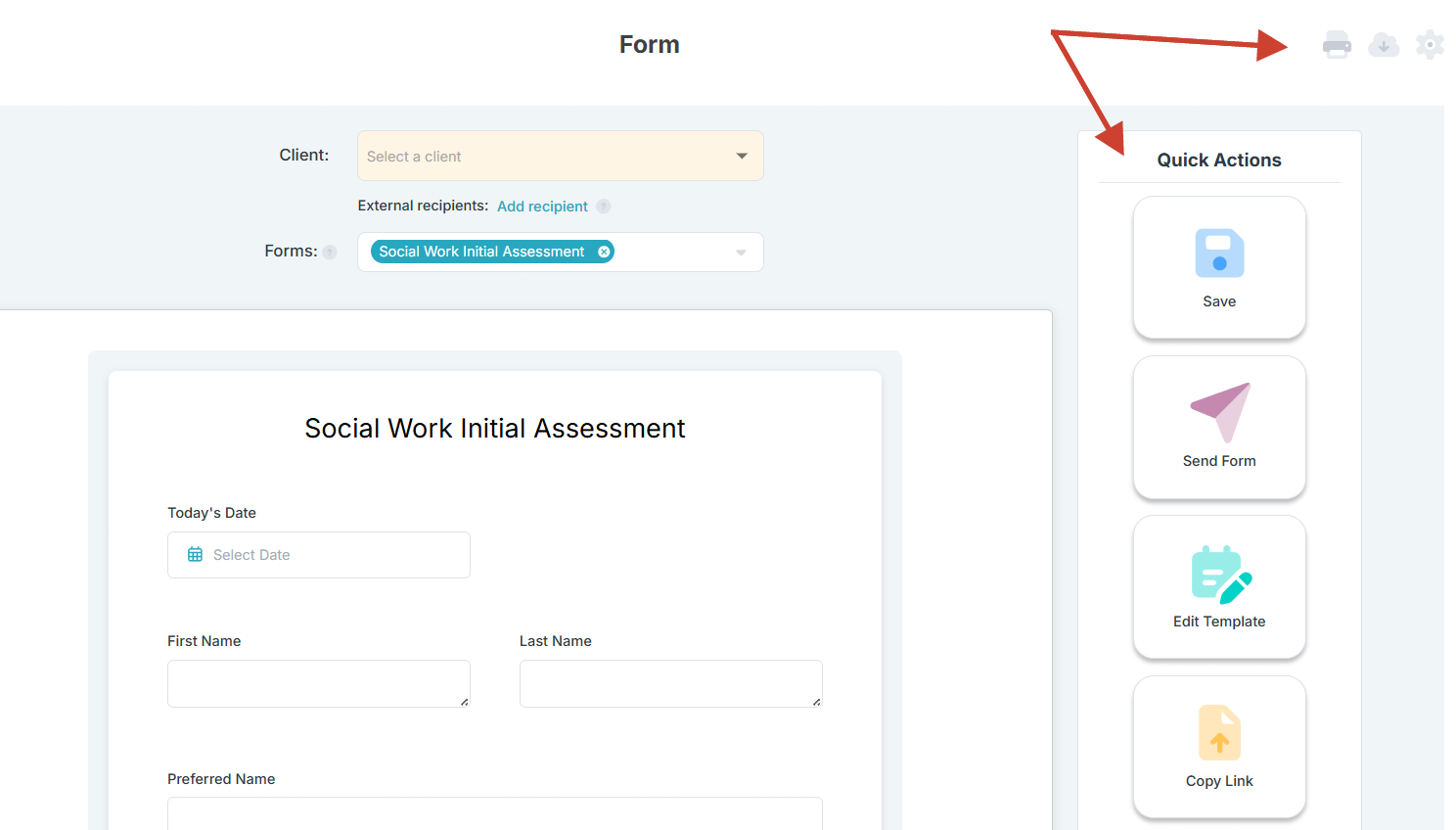 Export, Send, or Print a Social Work Assessment
