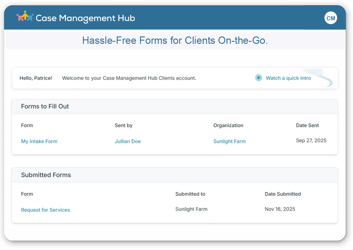 Case Management Hub Client Forms Portal